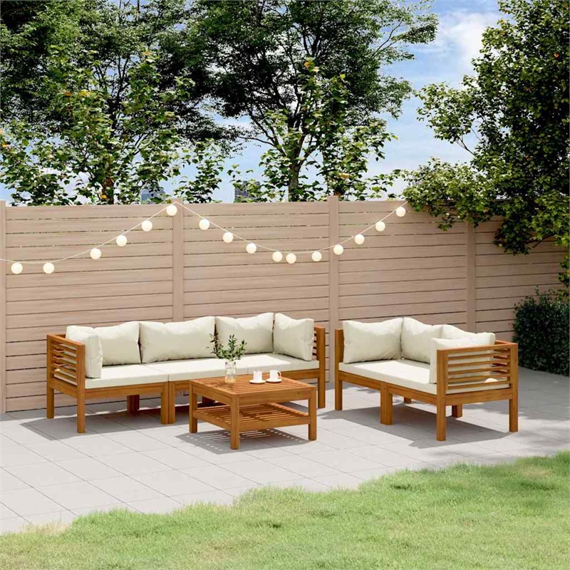 vidaXL 6 Piece Patio Lounge Set with Cream Cushion Solid Acacia Wood
