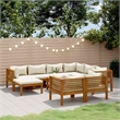 vidaXL 10 Piece Patio Lounge Set with Cream Cushion Solid Acacia Wood