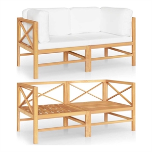 vidaXL 2-Seater Patio Sofa with Cream Cushions Solid Teak Wood