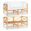 vidaXL 2-Seater Patio Sofa with Cream Cushions Solid Teak Wood