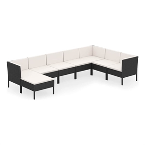 vidaXL 8 Piece Patio Lounge Set with Cushions Poly Rattan Black