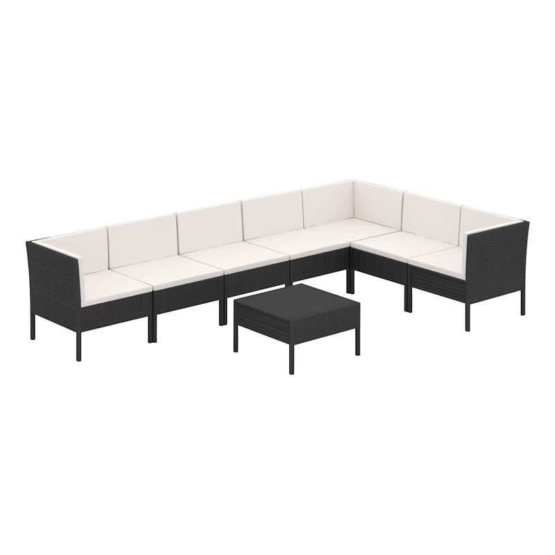vidaXL 8 Piece Patio Lounge Set with Cushions Poly Rattan Black