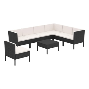 vidaXL 8 Piece Patio Lounge Set with Cushions Poly Rattan Black