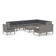 vidaXL 11 Piece Patio Lounge Set with Cushions Poly Rattan Gray