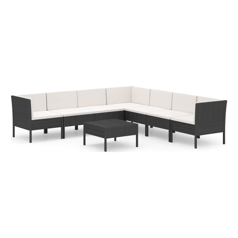vidaXL 8 Piece Patio Lounge Set with Cushions Poly Rattan Black