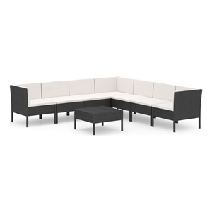 vidaXL 8 Piece Patio Lounge Set with Cushions Poly Rattan Black