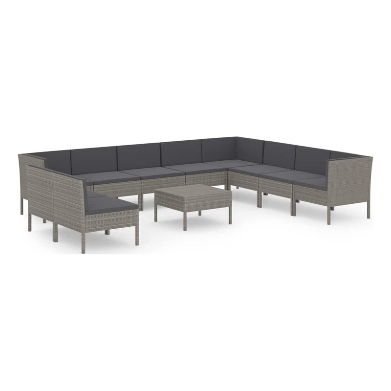 vidaXL 11 Piece Patio Lounge Set with Cushions Poly Rattan Gray