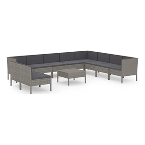 vidaXL 11 Piece Patio Lounge Set with Cushions Poly Rattan Gray