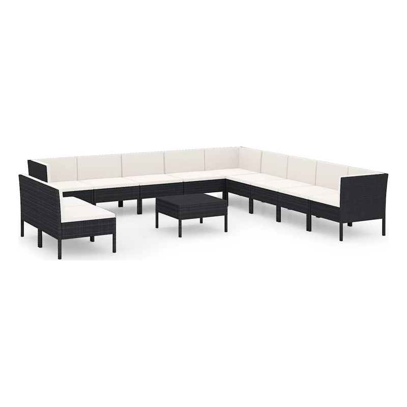 vidaXL 12 Piece Patio Lounge Set with Cushions Poly Rattan Black