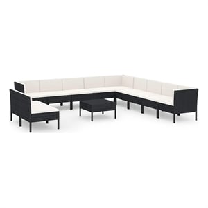 vidaXL 12 Piece Patio Lounge Set with Cushions Poly Rattan Black