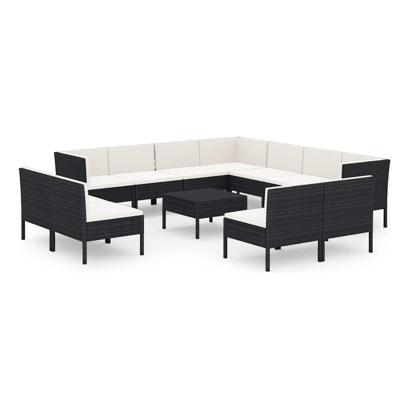 vidaXL 12 Piece Patio Lounge Set with Cushions Poly Rattan Black