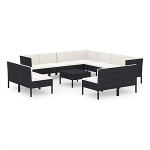 vidaXL 12 Piece Patio Lounge Set with Cushions Poly Rattan Black