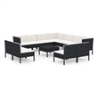 vidaXL 12 Piece Patio Lounge Set with Cushions Poly Rattan Black