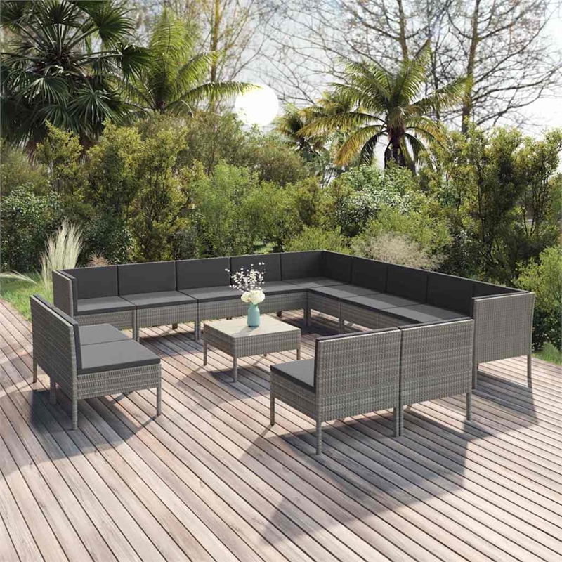 vidaXL 14 Piece Patio Lounge Set with Cushions Poly Rattan Gray