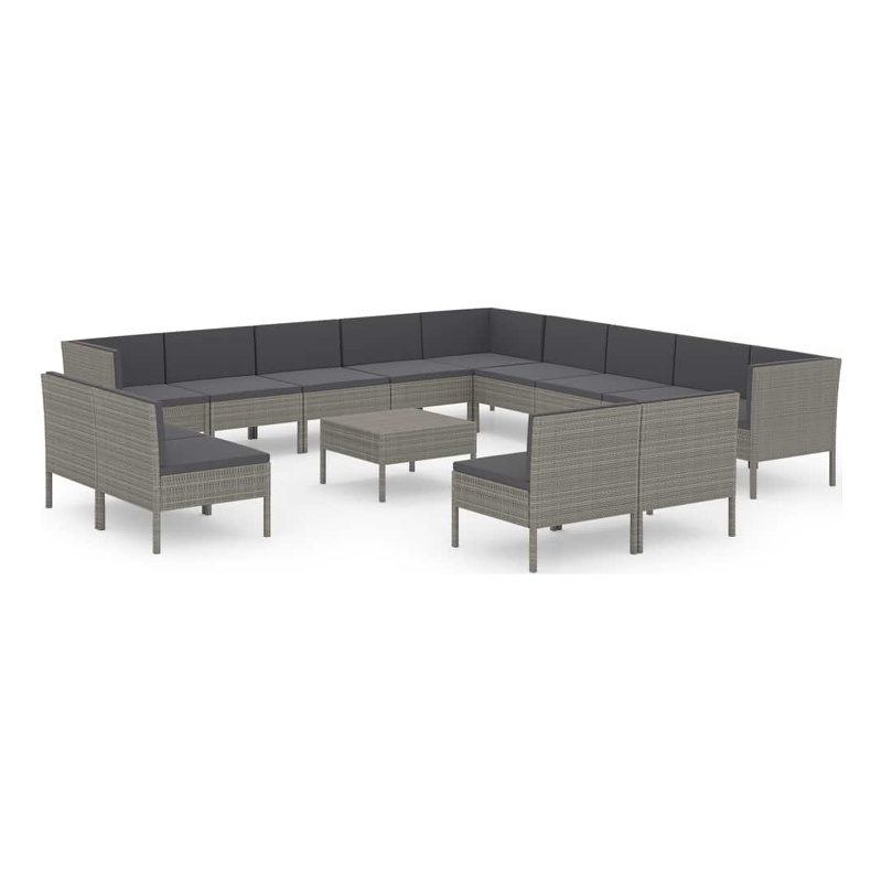 vidaXL 14 Piece Patio Lounge Set with Cushions Poly Rattan Gray