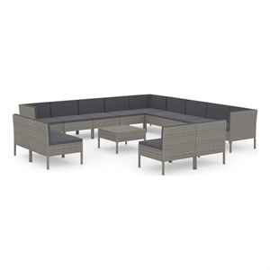 vidaXL 14 Piece Patio Lounge Set with Cushions Poly Rattan Gray
