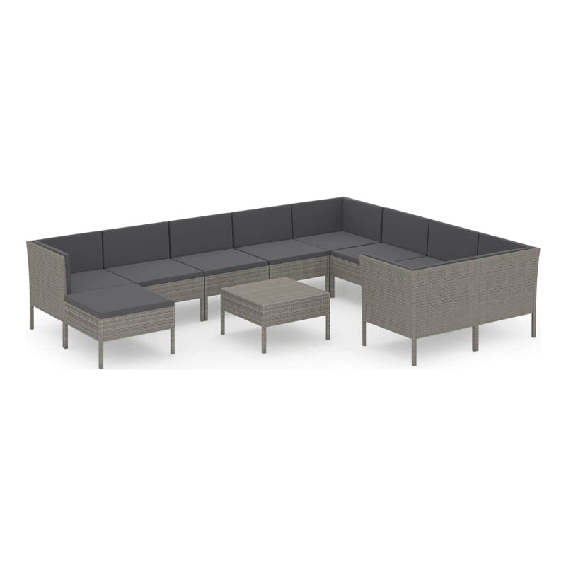 vidaXL 11 Piece Patio Lounge Set with Cushions Poly Rattan Gray