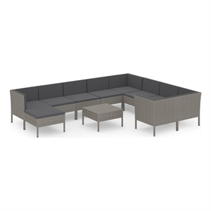 vidaXL 11 Piece Patio Lounge Set with Cushions Poly Rattan Gray