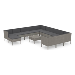 vidaXL 13 Piece Patio Lounge Set with Cushions Poly Rattan Gray