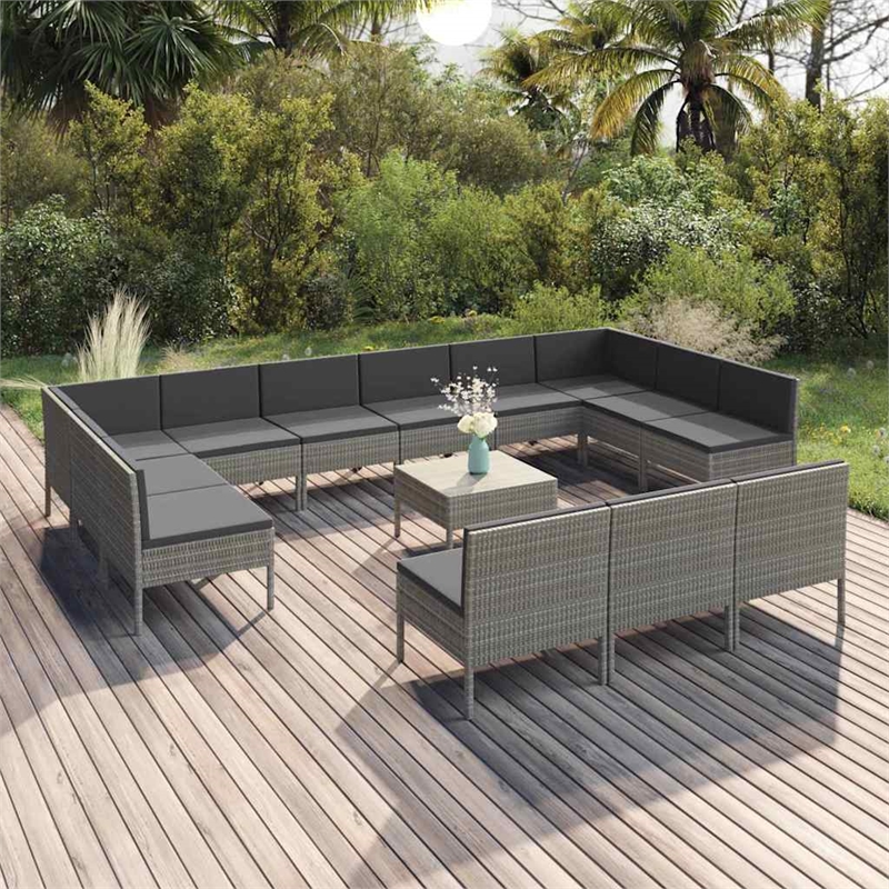 vidaXL 14 Piece Patio Lounge Set with Cushions Poly Rattan Gray