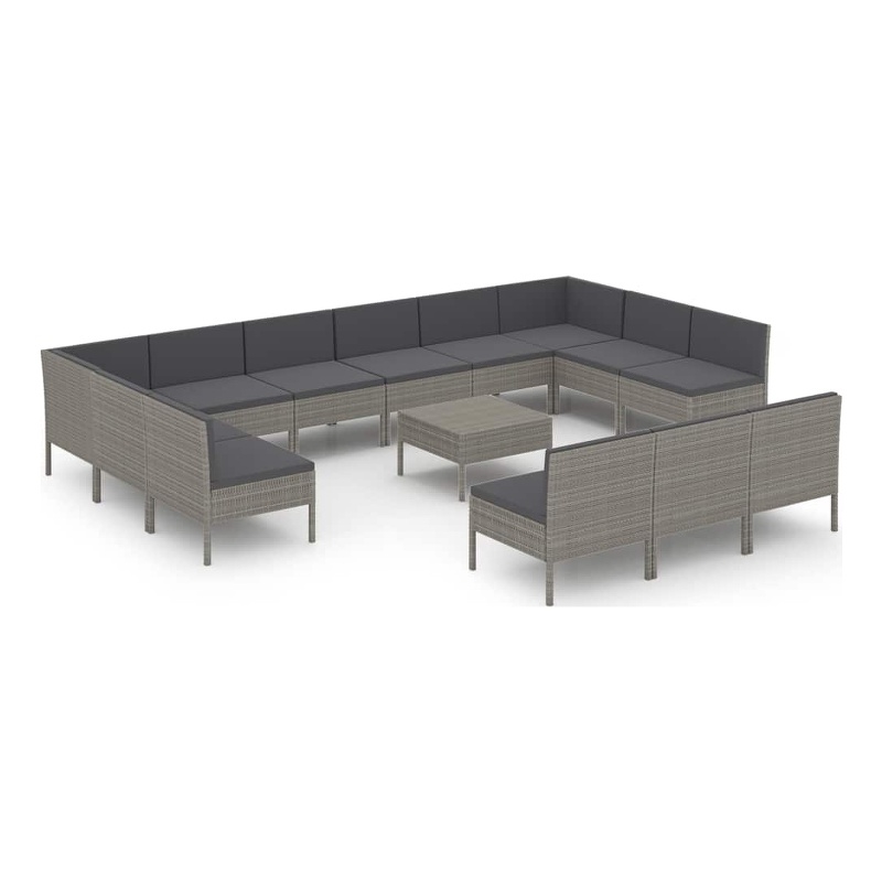 vidaXL 14 Piece Patio Lounge Set with Cushions Poly Rattan Gray
