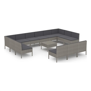 vidaXL 14 Piece Patio Lounge Set with Cushions Poly Rattan Gray