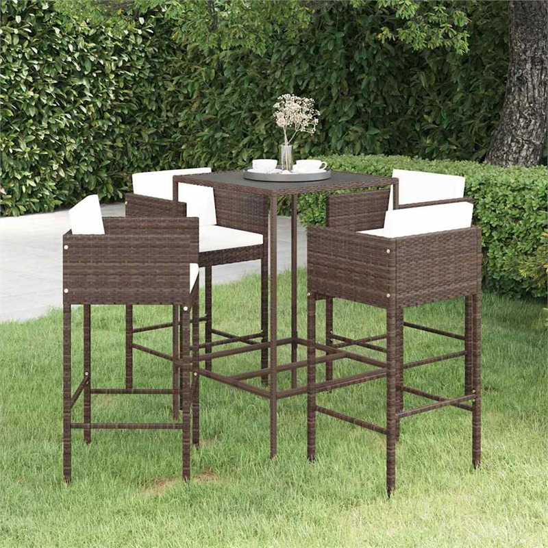 vidaXL 5 Piece Patio Bar Set with Cushions Poly Rattan Brown