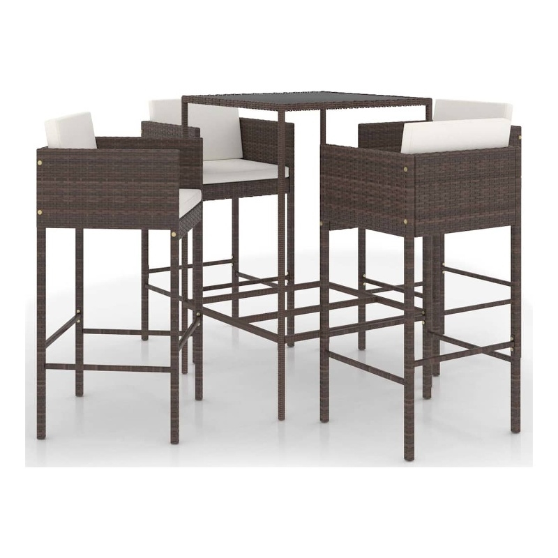 vidaXL 5 Piece Patio Bar Set with Cushions Poly Rattan Brown