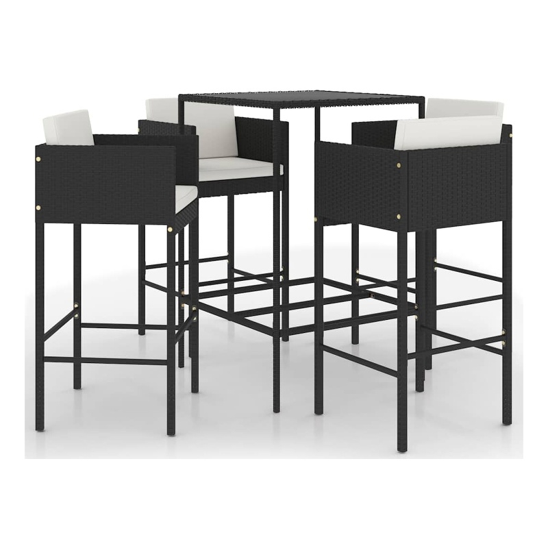vidaXL 5 Piece Patio Bar Set with Cushions Poly Rattan Black