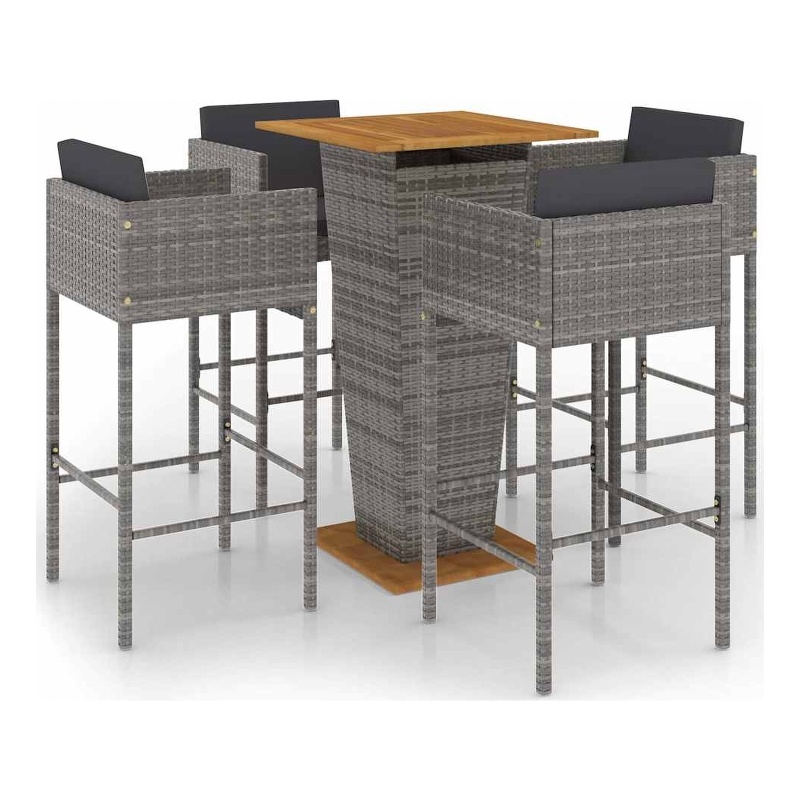 vidaXL 5 Piece Patio Bar Set with Cushions Poly Rattan Gray