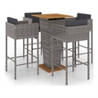 vidaXL 5 Piece Patio Bar Set with Cushions Poly Rattan Gray