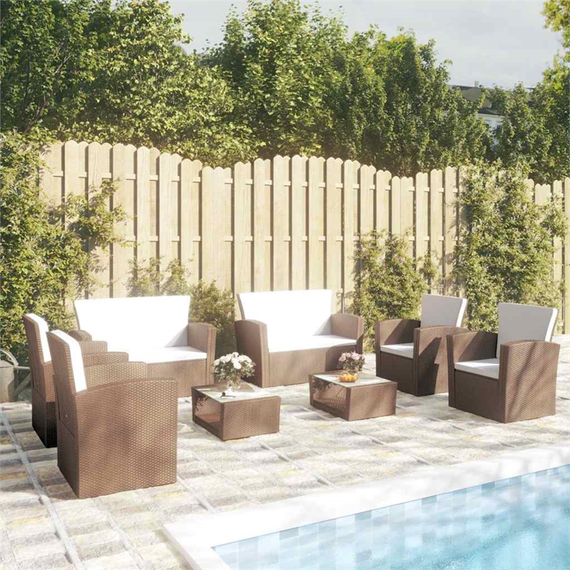 vidaXL 8 Piece Patio Lounge Set with Cushions Poly Rattan Brown