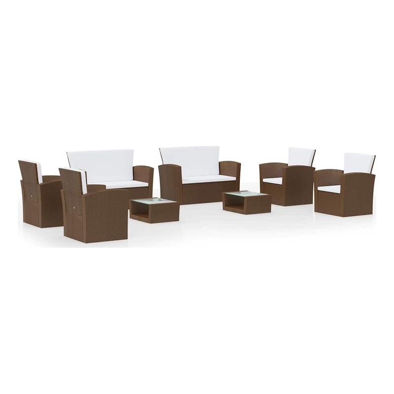 vidaXL 8 Piece Patio Lounge Set with Cushions Poly Rattan Brown