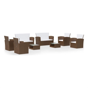 vidaXL 8 Piece Patio Lounge Set with Cushions Poly Rattan Brown