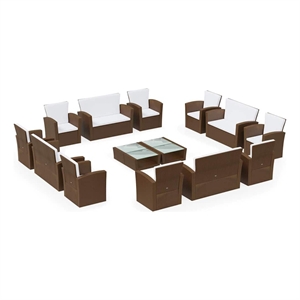 vidaXL 16 Piece Patio Lounge Set with Cushions Poly Rattan Brown