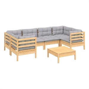vidaXL 7 Piece Patio Lounge Set with Gray Cushions Pinewood