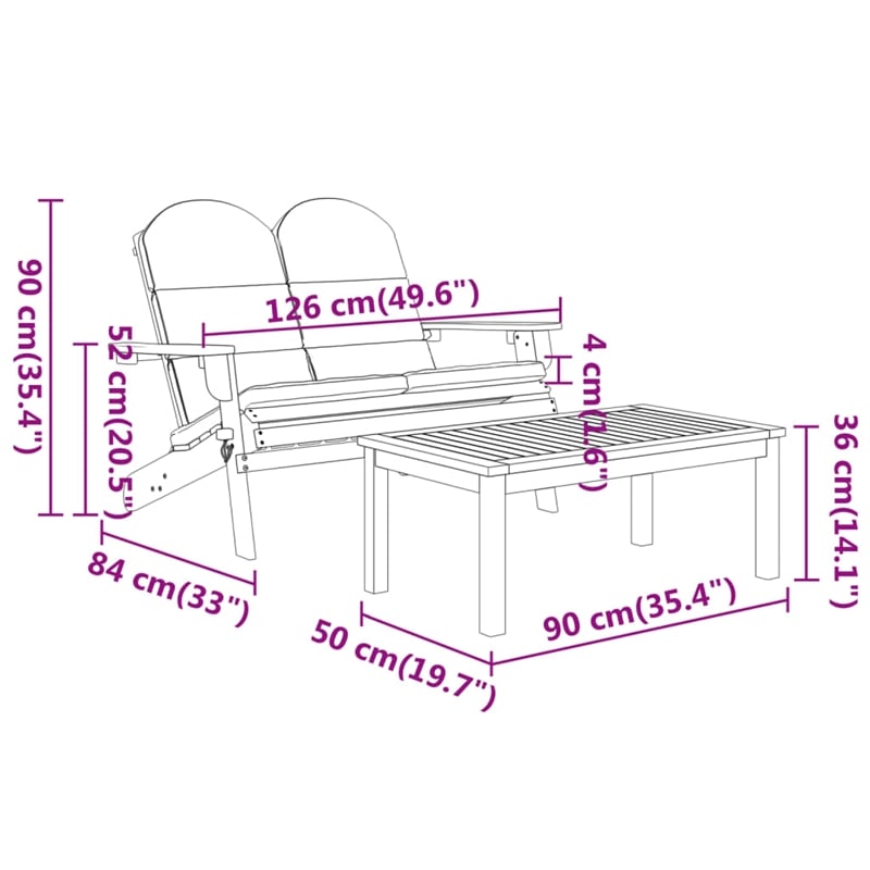 vidaXL 4 Piece Adirondack Patio Lounge Set Solid Wood Acacia