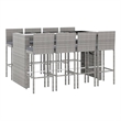 vidaXL 9 Piece Patio Bar Set with Cushions Gray Poly Rattan