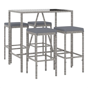 vidaXL 5 Piece Patio Bar Set with Cushions Gray Poly Rattan