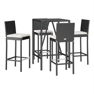vidaXL 5 Piece Patio Bar Set with Cushions Black Poly Rattan