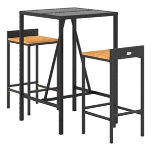 vidaXL 3 Piece Patio Bar Set Black Poly Rattan& Solid Wood Acacia