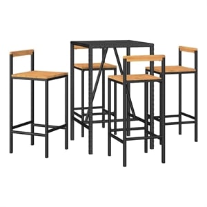 vidaXL 5 Piece Patio Bar Set Black Poly Rattan& Solid Wood Acacia