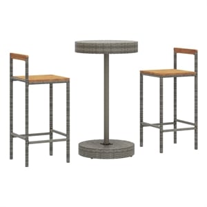 vidaXL 3 Piece Patio Bar Set Gray Poly Rattan&Solid Wood Acacia