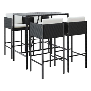 vidaXL 5 Piece Patio Bar Set with Cushions Black Poly Rattan
