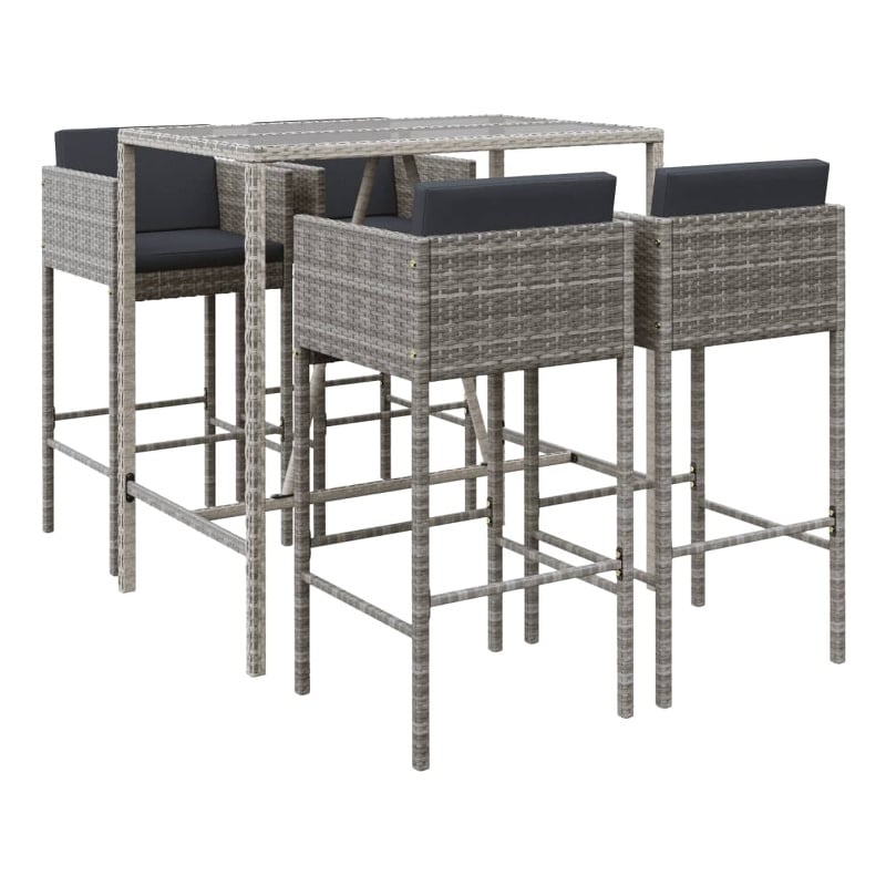 vidaXL 5 Piece Patio Bar Set with Cushions Gray Poly Rattan