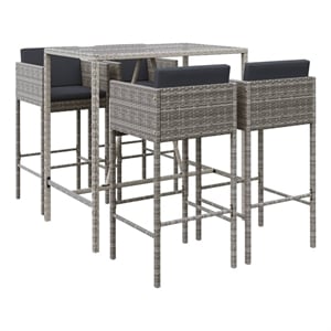 vidaXL 5 Piece Patio Bar Set with Cushions Gray Poly Rattan