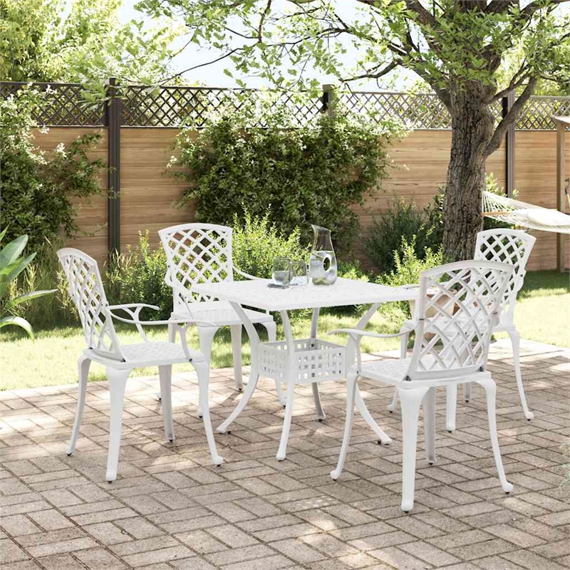 vidaXL 5 Piece Patio Dining Set White Cast Aluminum