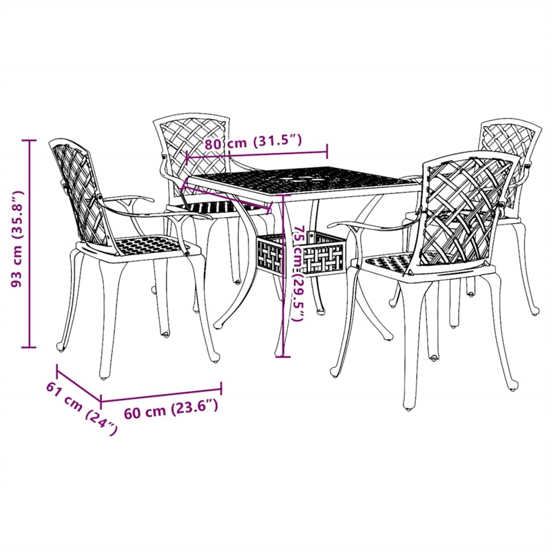 vidaXL 5 Piece Patio Dining Set White Cast Aluminum