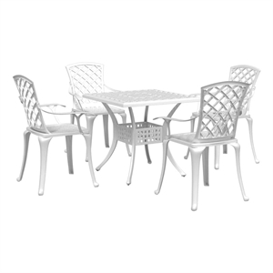 vidaXL 5 Piece Patio Dining Set White Cast Aluminum