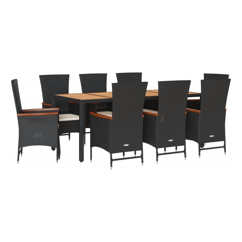 vidaXL Garden Dining Set Rattan Black 9-Piece